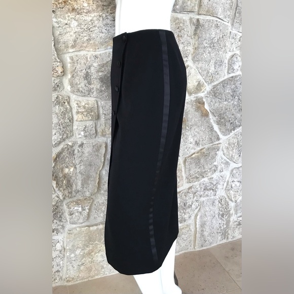 Vintage 1990s Anne Klein II Black Tuxedo Stripe Wrap Front Skirt Classic Elegant - Picture 9 of 16